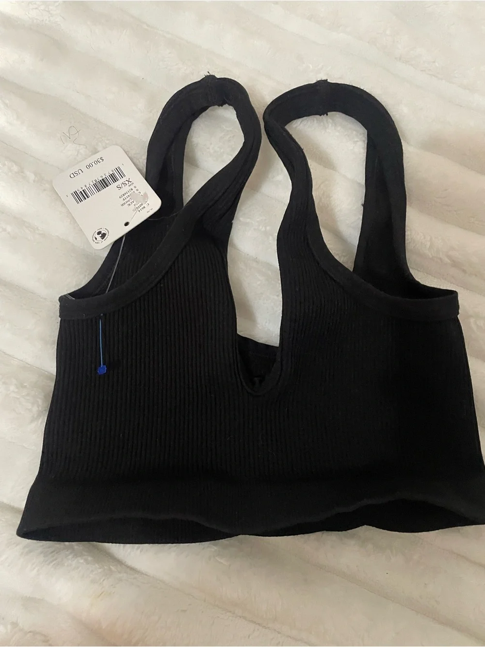 Free People Black Ribbed Seamless Sports Bra with White Logo